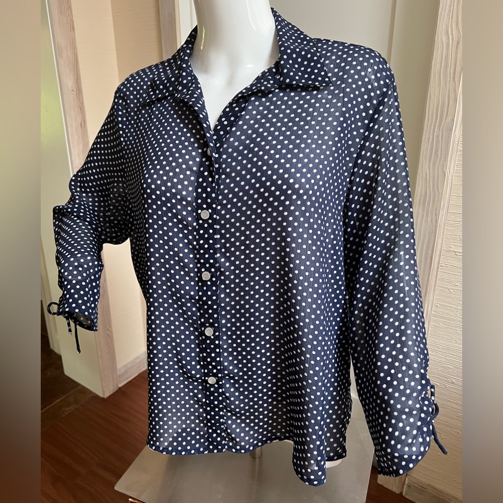 Navy Lightweight Top With White Polka Dots  PL